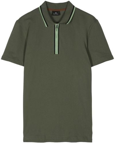 PS by Paul Smith Short-zip Stripe-detail Polo Shirt - Green