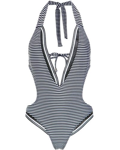 Amir Slama Striped Swimsuit - ブルー