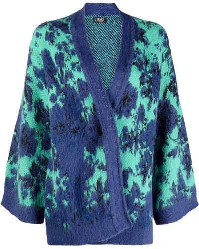 Liu Jo Floral Intarsia-knit Cardigan - Blue