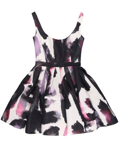 Alexander McQueen Watercolor Print Short Dress - Black