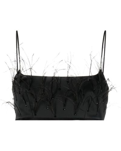 Nue Feather-detail Stretch-silk Cropped Top - Black