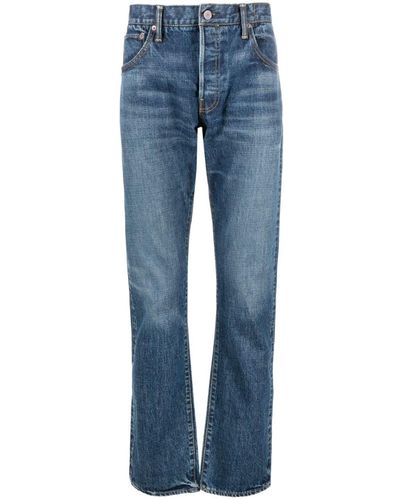 Visvim Logo-patch Cotton Straight-leg Jeans - Blue