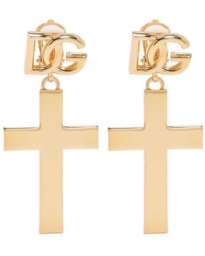 Dolce & Gabbana Ohrclips mit Logo-Schild - Weiß