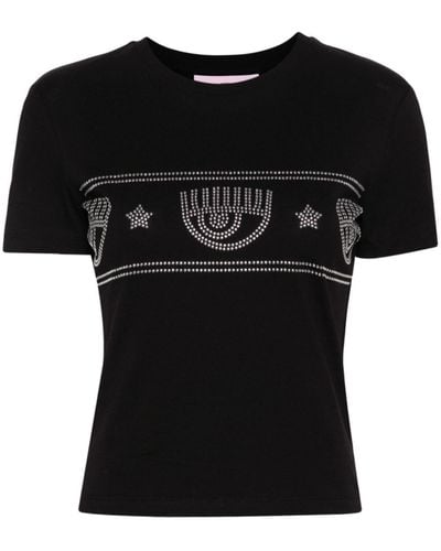 Chiara Ferragni T-shirt en coton à logo orné de clous - Noir