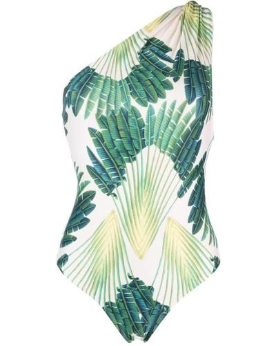 Raquel Diniz One-shoulder Palm-print Swimsuit - Green
