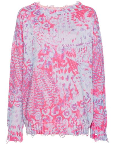 Versace Abstract-print Cotton Sweater - Pink