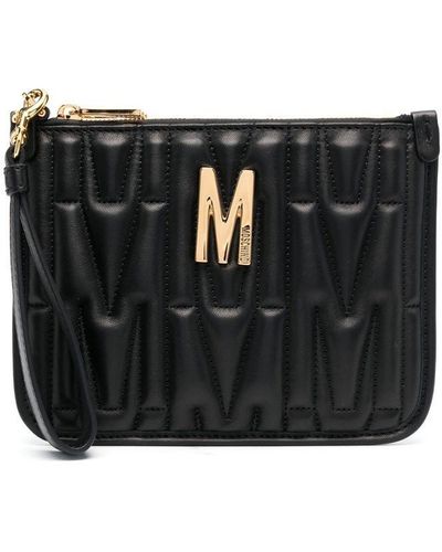 Moschino Quilted Logo-plaque Clutch Bag - Black