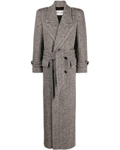 Saint Laurent Single-breasted Floor-length Wool Coat - Gray