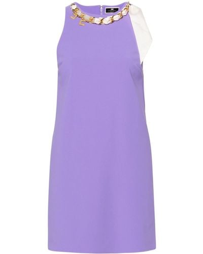 Elisabetta Franchi Shift Crepe Mini Dress - Purple