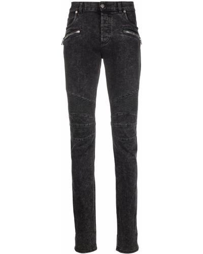 Balmain Monogram Ribbed-detail Slim Jeans - Black