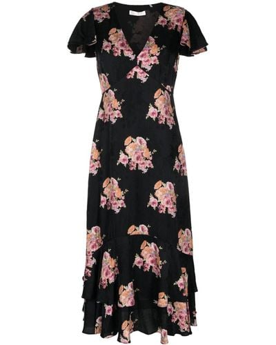 LoveShackFancy Midi-jurk Met Bloemenprint - Zwart