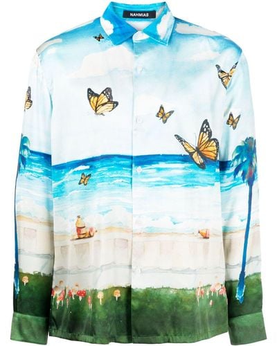 NAHMIAS Overhemd Met Vlinderprint - Blauw