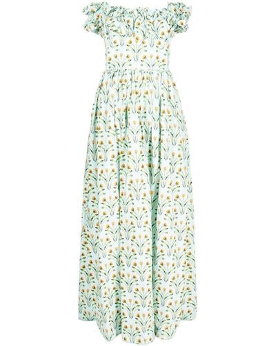 Agua Bendita Schulterfreies Kleid mit Blumen-Print - Grün