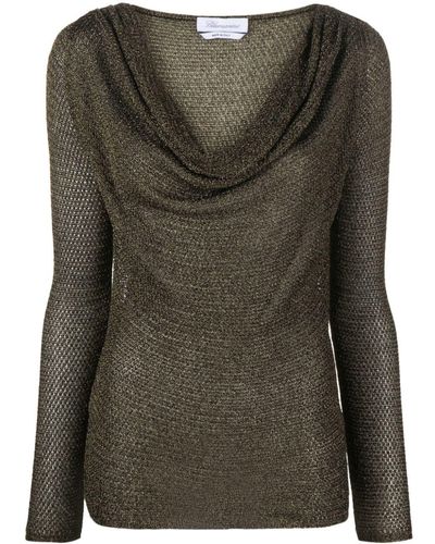 Blumarine Cowl-neck Open-knit Metallic Jumper - Green