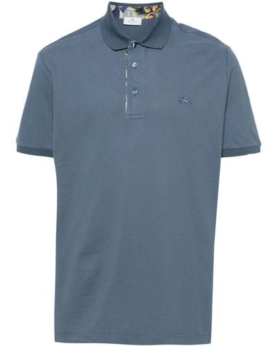 Etro Pegaso-Motif Piqué Polo Shirt - Blue