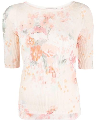 Twin Set Floral-print Ribbed Top - Pink