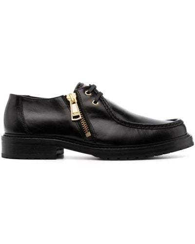 Moschino Logo-print Zipped Leather Loafers - Black