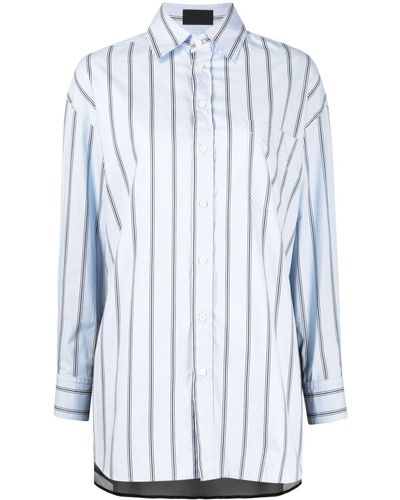 Puppets and Puppets Striped Panelled Cotton Shirt - Blue