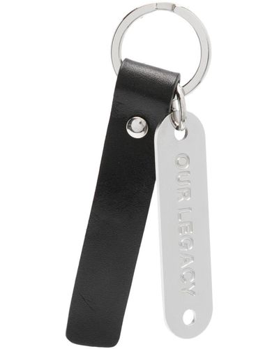 Our Legacy Keychain Logo Black In Leather - White