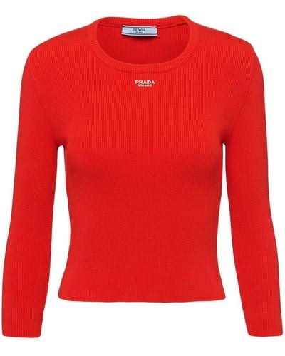 Prada Logo-embroidered Ribbed Sweater