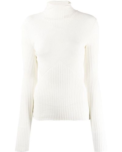 ANDREADAMO Ribbed-knit Hoodie Top - White