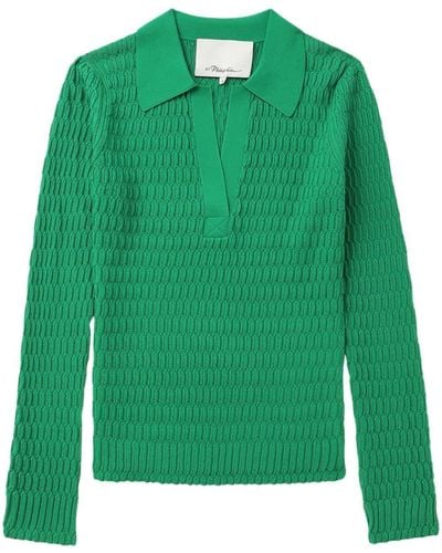 3.1 Phillip Lim V-neck Embroidered Polo Top - Green