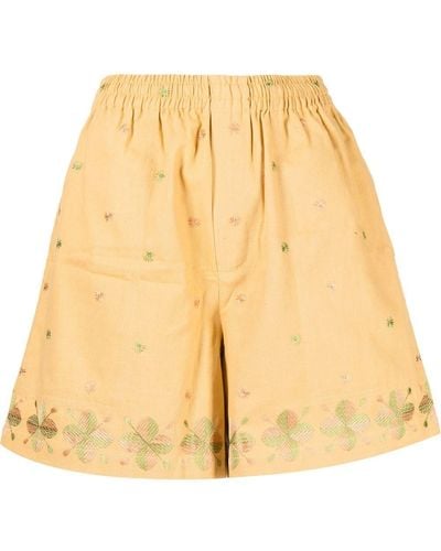 Bode Embroidered-pattern Flared Shorts - Natural