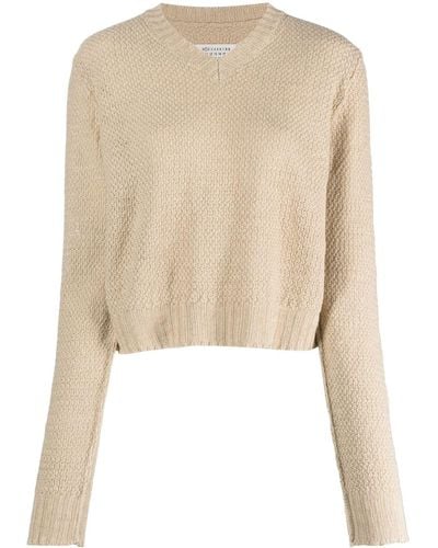 Maison Margiela V-neck Basket-weave Sweater - Natural