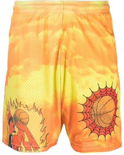 Market Shorts aus Mesh mit Print - Gelb