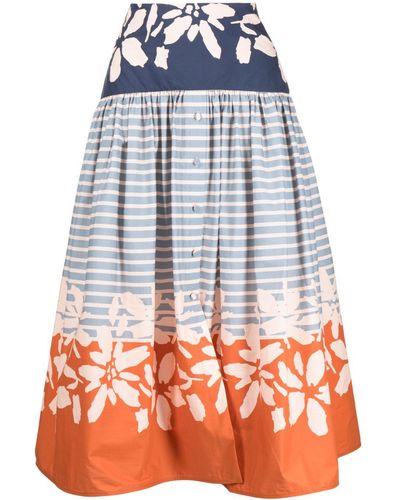 Silvia Tcherassi Apia Floral-print Striped Skirt - Blue