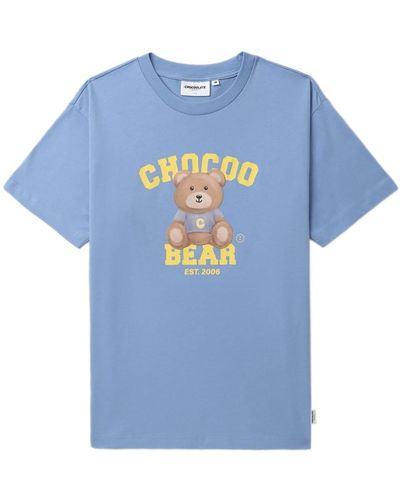 Chocoolate Chocoo Bear Cotton T-shirt - Blue