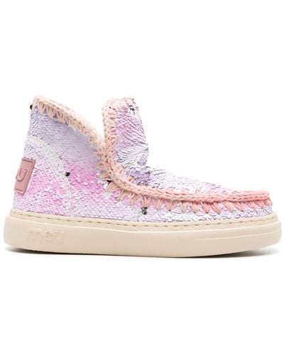 Mou Crochet-trim Sequined Boots - Pink