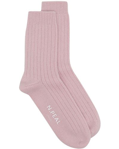 N.Peal Cashmere Ribbed Cashmere Socks - Pink
