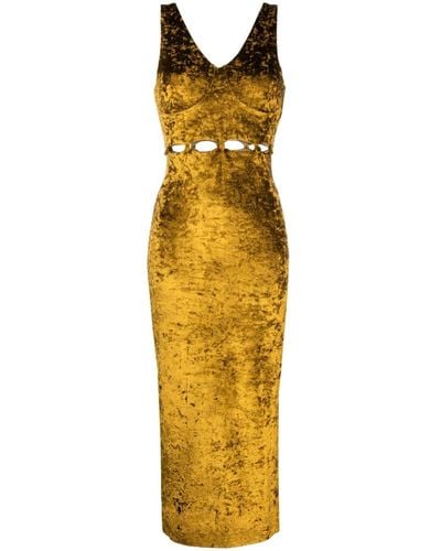 Nanushka Velour Cut-out Midi Dress - Yellow