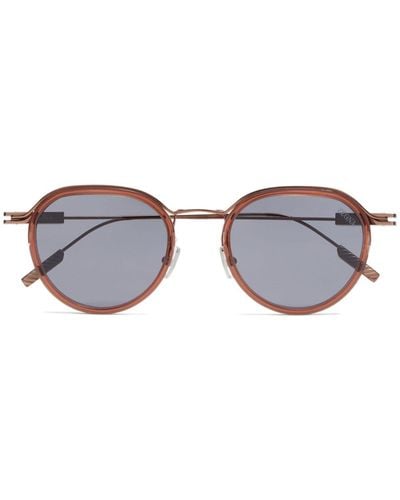 ZEGNA Round-frame Metal Sunglasses - Brown