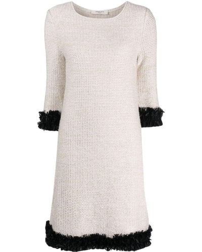 Charlott Contrasting-trim Bouclé Flared Dress - White