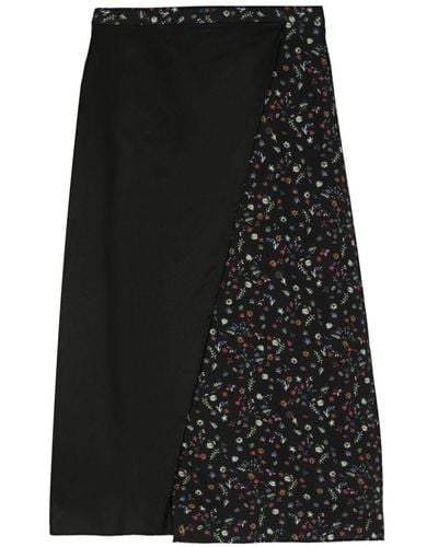 PS by Paul Smith Floral-panel Wrap Midi Skirt - ブラック