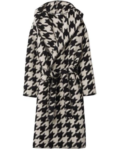 Burberry Houndstooth-pattern Wool Robe - Black