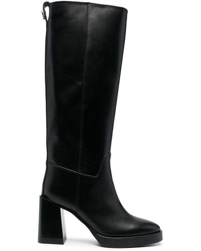 Furla 100mm Greta Leather Knee High Boots - Black