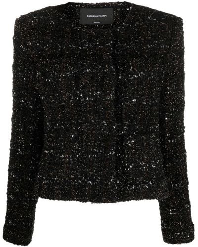 Fabiana Filippi Collarless Tweed Jacket - Black
