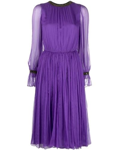 Nissa Bead-embellished Silk Midi Dress - Purple