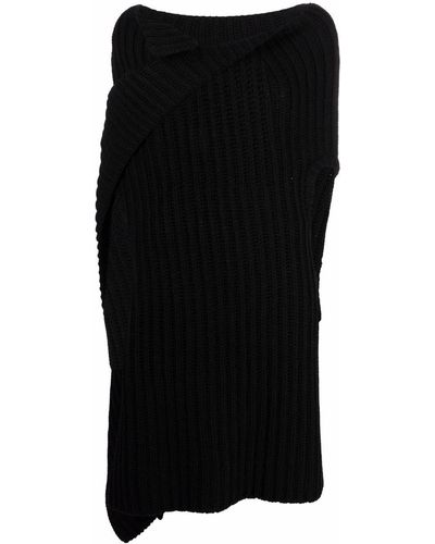 Ann Demeulemeester Asymmetric Ribbed-knit Wool Top - Black