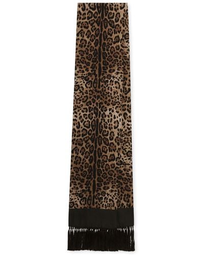 Dolce & Gabbana Fringed Leopard-print Silk Scarf - Natural