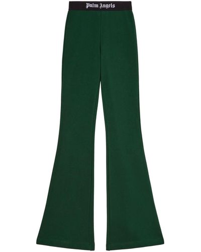 Palm Angels Logo-tape Cotton Flared Trousers - Green