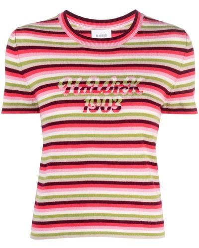 Barrie Striped Cashmere Top - Red