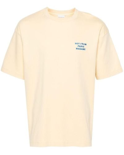 Drole de Monsieur Slogan-embroidered Cotton T-shirt - Natural