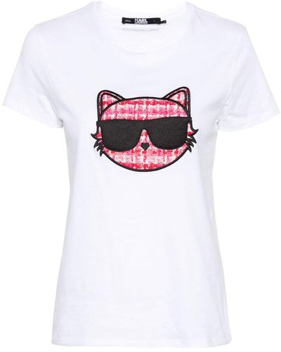 Karl Lagerfeld Logo-embroidered Organic-cotton T-shirt - White