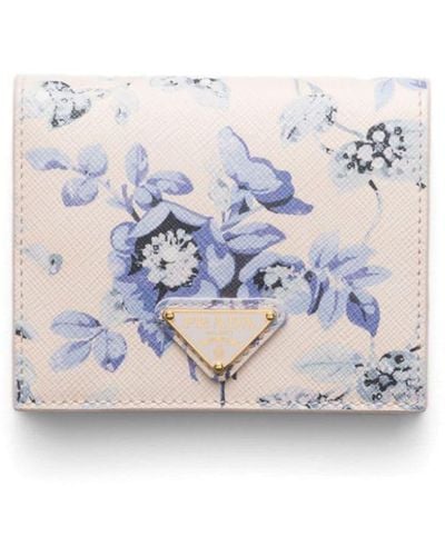 Prada Floral-print Leather Wallet - White