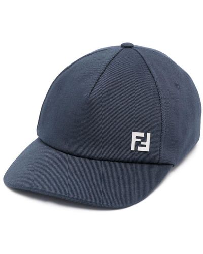 Fendi Logo-plaque Cotton Baseball Cap - Blue