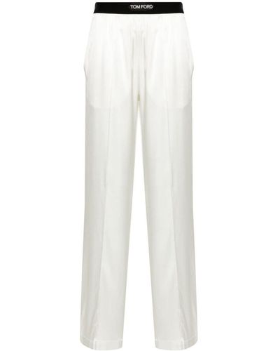 Tom Ford Pantalon de pyjama à bordure en velours - Blanc